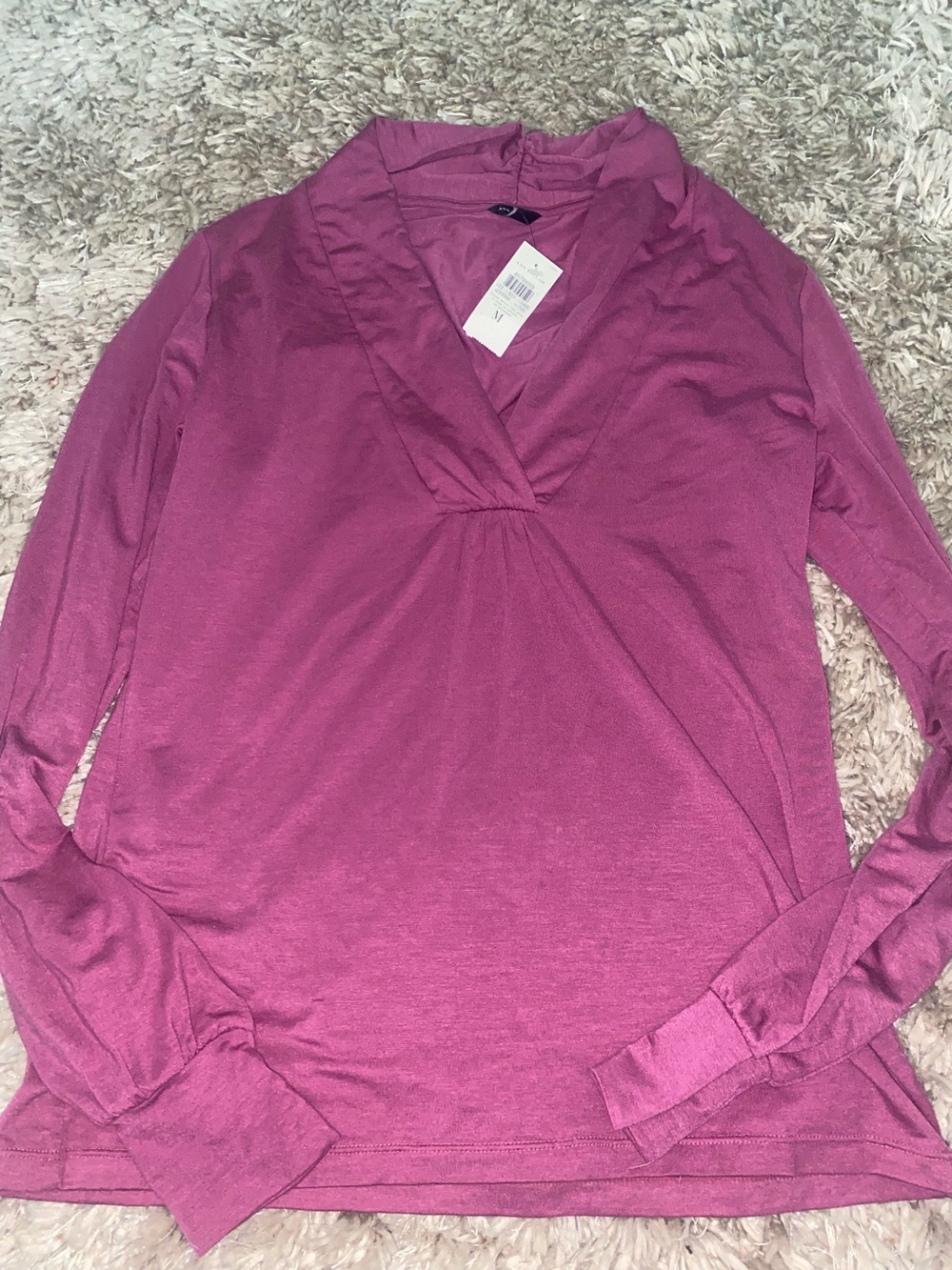 Ann Taylor Raspberry/Pink Long-Sleeve V-Neck Top